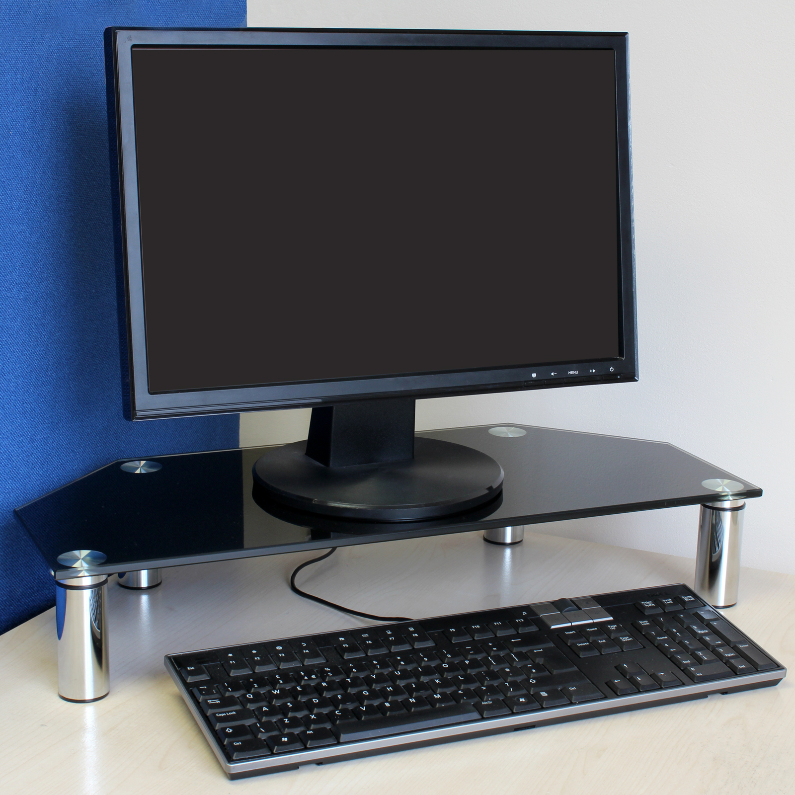 Black Glass Corner Monitor Desk Riser for Computer/PC/MAC Keyboard/Screen/Stand eBay